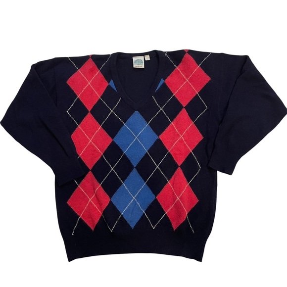 Cambridge Dry Goods Other - Cambridge 100% Pure New Wool Argyle Diamond Pattern Men’s Large V-Neck Normcore